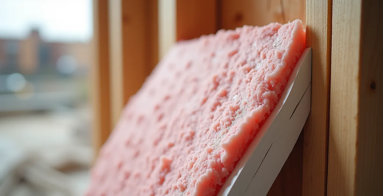 Coupe technique d'un mur québécois montrant les couches d'isolation et membranes