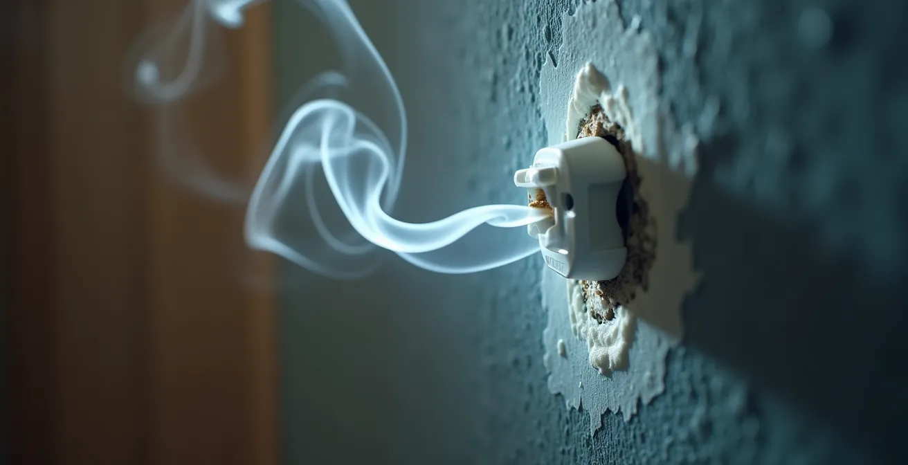 Détection de fuites d'air avec poire à fumée lors d'un test d'infiltrométrie