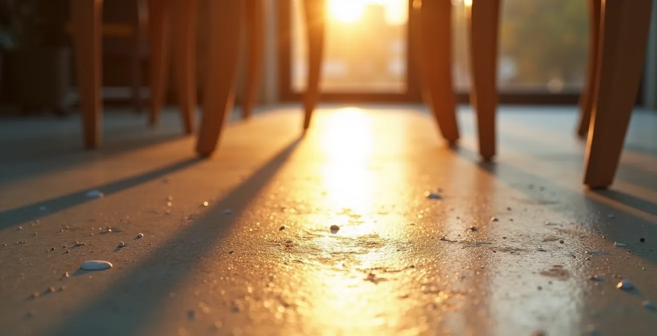 Vue macro détaillée de la texture d'un plancher de béton poli chauffé par le soleil