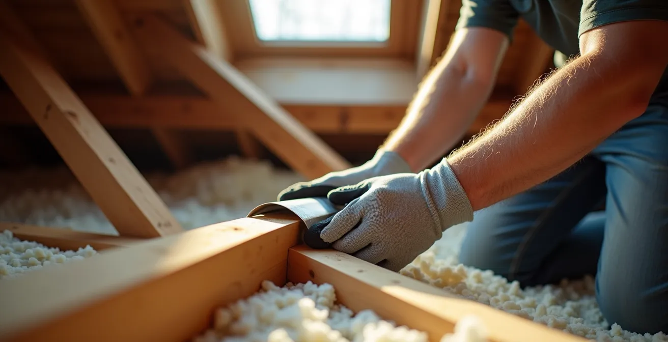 Installation d'évents de corniche dans un grenier québécois pour prévenir les barrages de glace