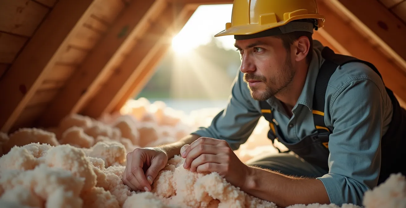 Vue intérieure d'un entretoit montrant l'isolation et la ventilation