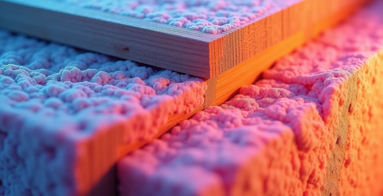 Thermographie d'un mur montrant les ponts thermiques créés par les montants en bois