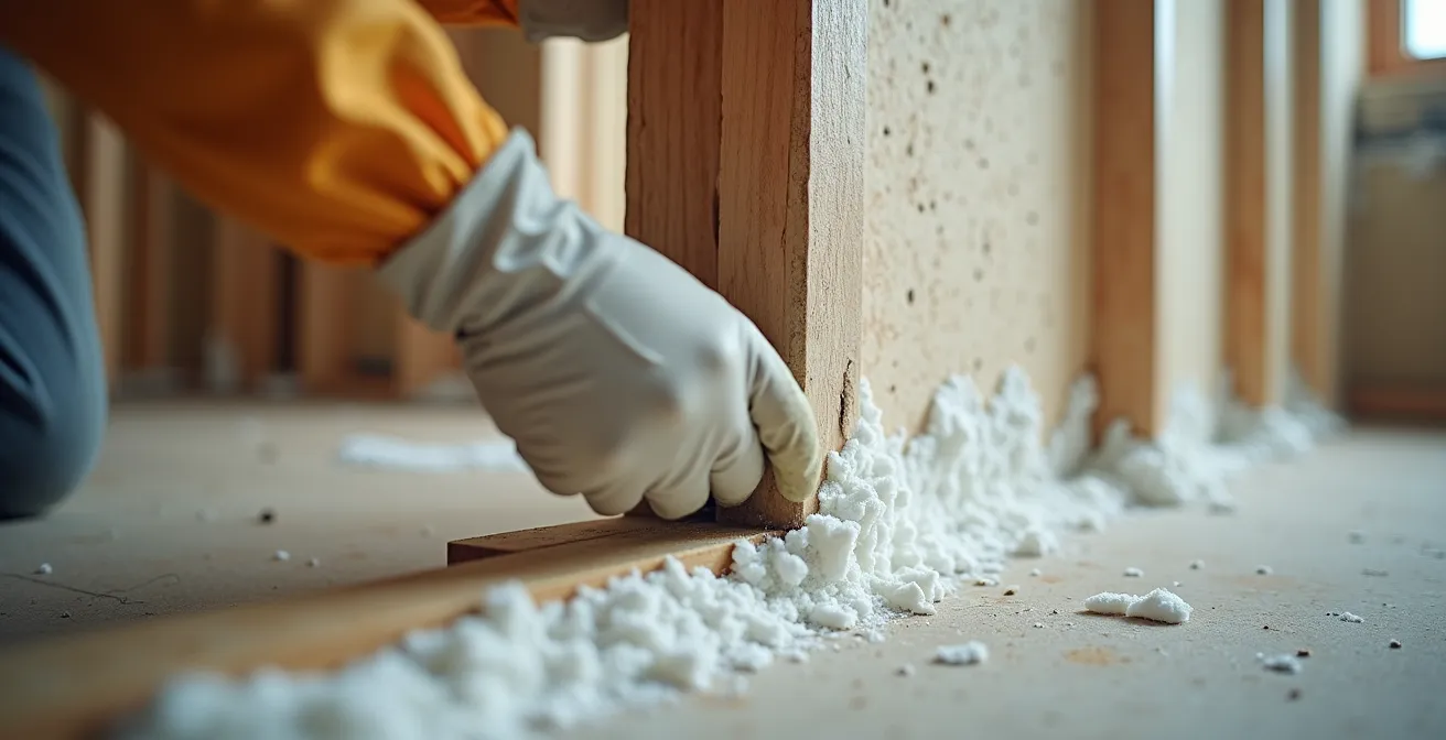 Installation de panneaux de gypse sur isolant uréthane dans un sous-sol avec solives de rive