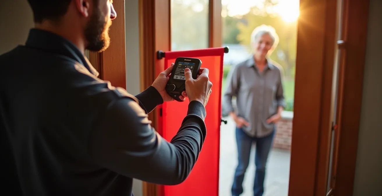 Installation d'un test d'infiltrométrie dans l'entrée d'une maison québécoise